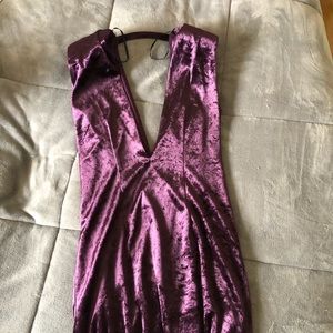 Purple velvet V-cut mini dress